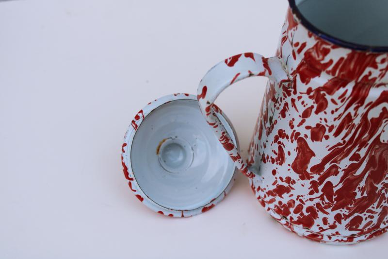 photo of vintage red & white splatterware enamelware coffee pot for camp or country kitchen #6