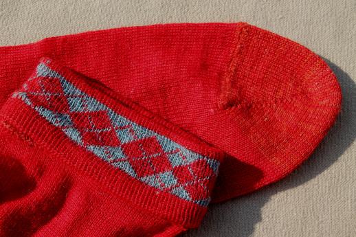 photo of vintage red wool boot socks & anklets, swiss style hiking socks w/ embroidered flowers #5