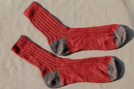 photo of vintage red wool boot socks & anklets, swiss style hiking socks w/ embroidered flowers #6