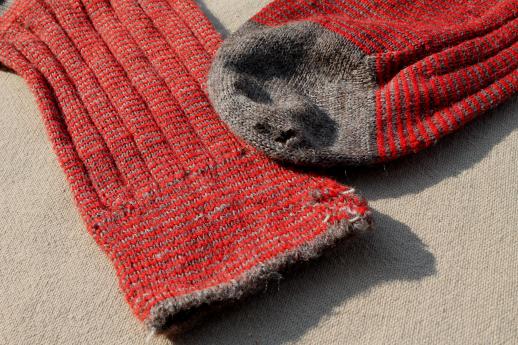 photo of vintage red wool boot socks & anklets, swiss style hiking socks w/ embroidered flowers #7