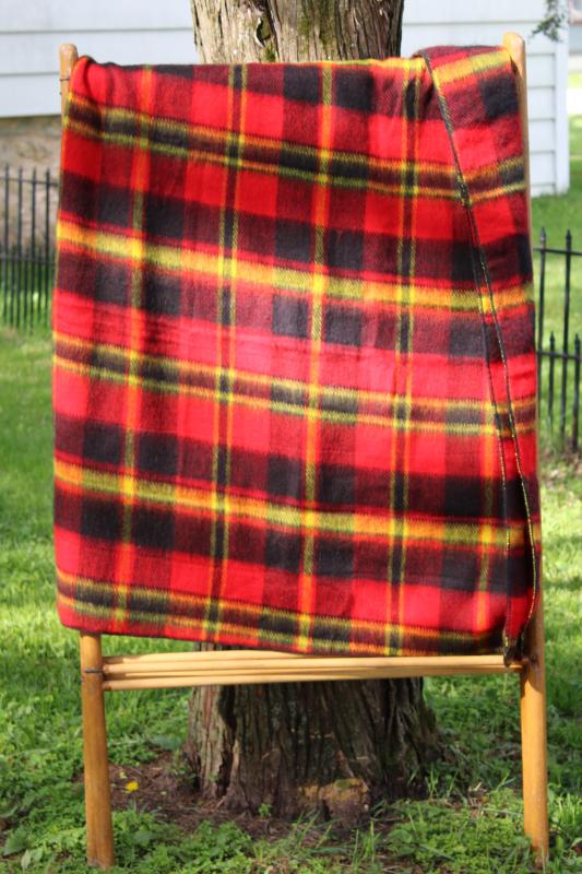 photo of vintage red / yellow / black plaid camp blanket, never used soft acrylic throw #1