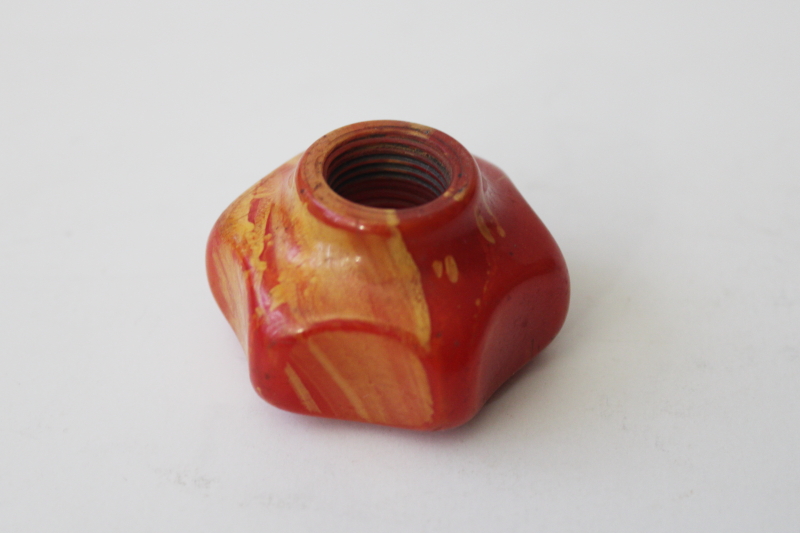 photo of vintage red yellow marbled bakelite shift knob or steering wheel spinner, no hardware #2