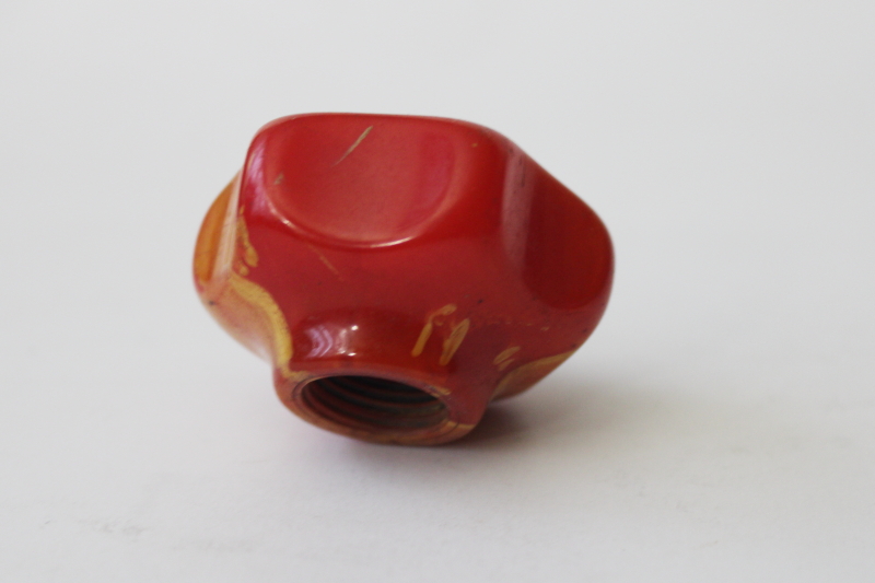 photo of vintage red yellow marbled bakelite shift knob or steering wheel spinner, no hardware #4