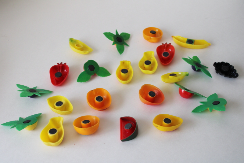photo of vintage refrigerator magnets, hard plastic colorful fruit retro fridge decor  #6