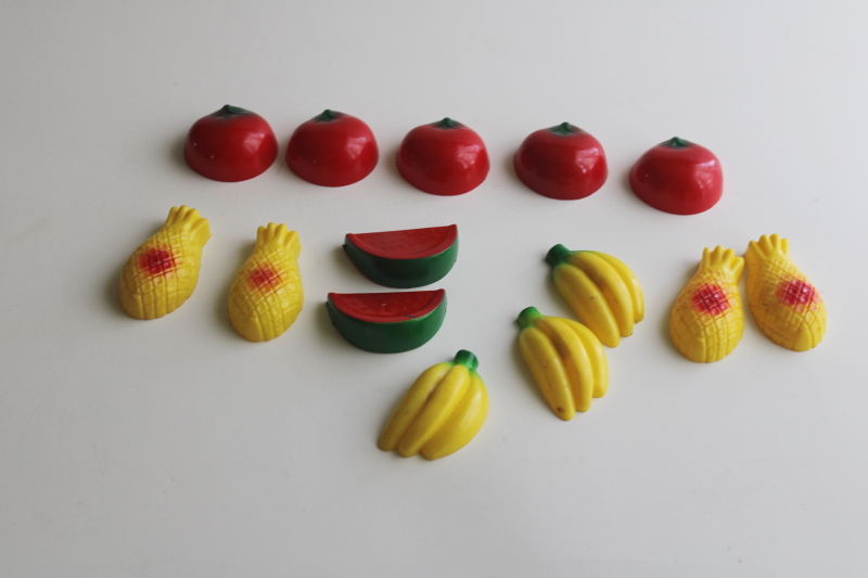 photo of vintage refrigerator magnets, hard plastic colorful fruit & veg, retro fridge decor  #1