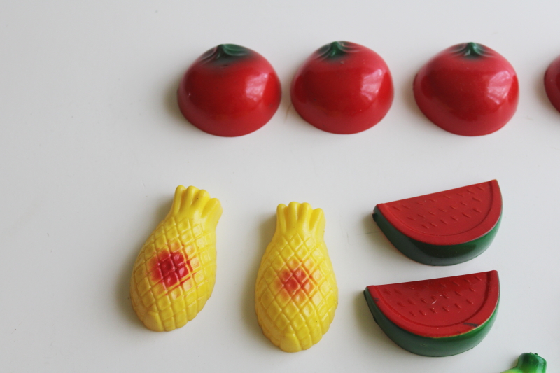 photo of vintage refrigerator magnets, hard plastic colorful fruit & veg, retro fridge decor  #2