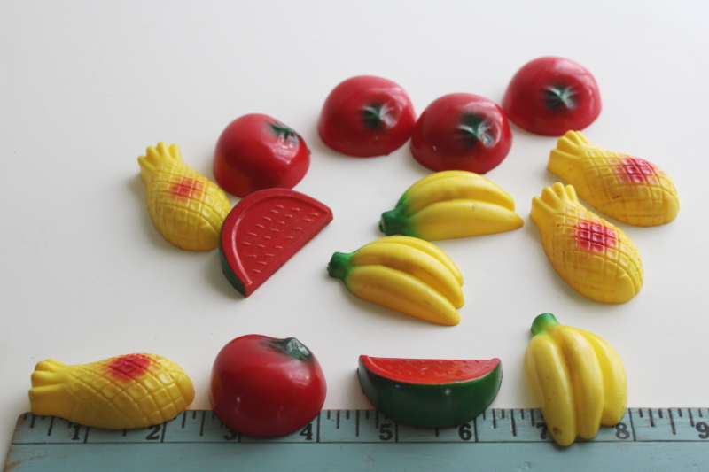 photo of vintage refrigerator magnets, hard plastic colorful fruit & veg, retro fridge decor  #5