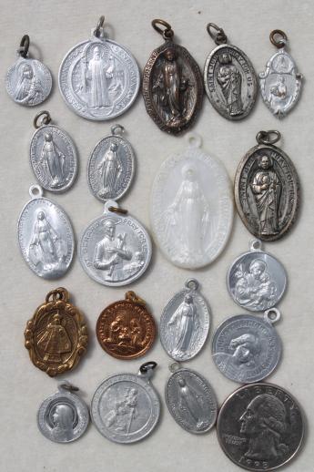 photo of vintage religious jewelry lot, rosaries, holy medals, crucifixes, collection of 95 pieces #2