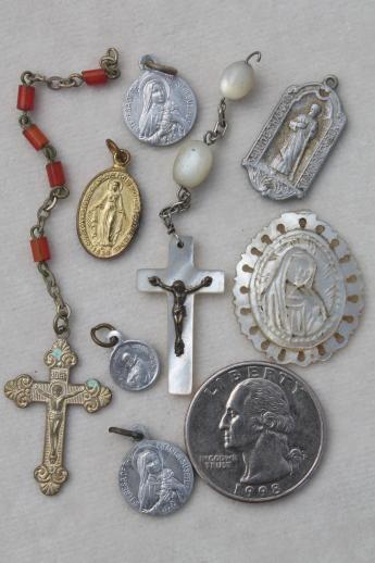 photo of vintage religious jewelry lot, rosaries, holy medals, crucifixes, collection of 95 pieces #7