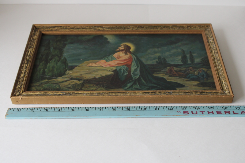 photo of vintage religious print Jesus in the Garden of Gethsemane framed in old gold wood frame  #4