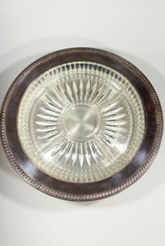 vintage relish plate server, silver lazy susan turntable w/ insert crystal dish