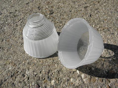 photo of vintage replacement Rembrandt shade pair, mid-century glass diffuser torchiere shades #1