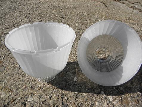 photo of vintage replacement Rembrandt shade pair, mid-century glass diffuser torchiere shades #2