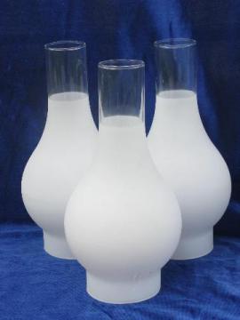 catalog photo of vintage replacement glass hurricane chimneys, old oil / kerosene lamp parts