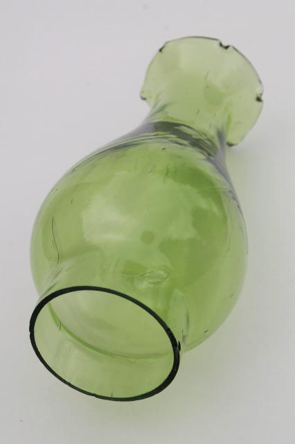 photo of vintage replacement glass shade, hand blown olive green glass hurricane chimney #2