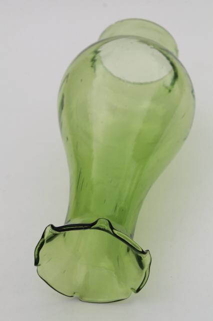 photo of vintage replacement glass shade, hand blown olive green glass hurricane chimney #3