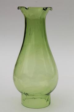 catalog photo of vintage replacement glass shade, hand blown olive green glass hurricane chimney