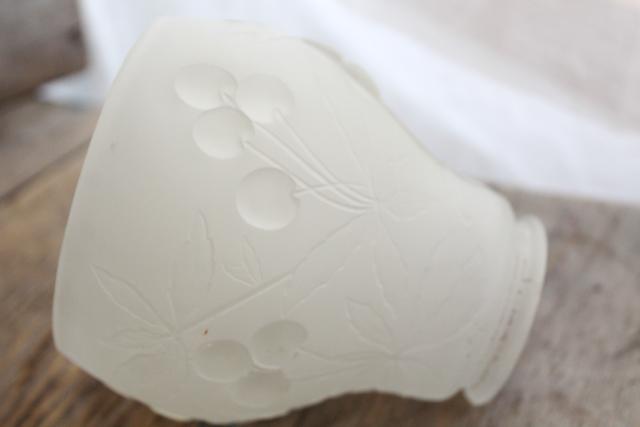 photo of vintage replacement light or lamp shade w/ embossed cherries, clear satin frosted glass #2