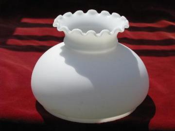 catalog photo of vintage replacement light shade for old student lamp, frosted white milk glass