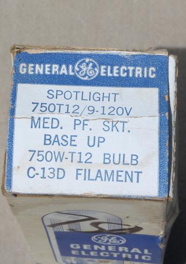 photo of vintage replacement lightbulbs for spotlights or projectors, new old stock GE 750T12 #6