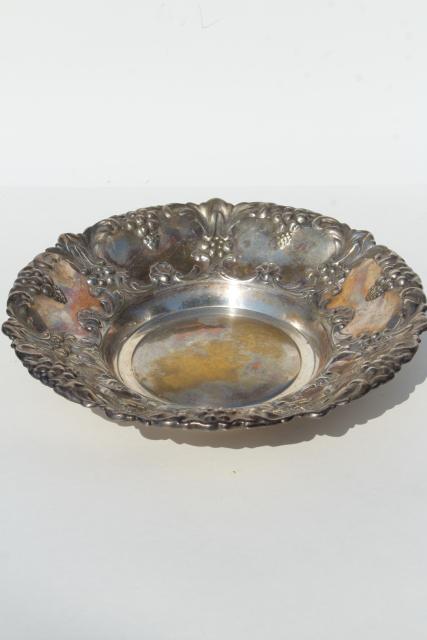 photo of vintage repousse silver bowl, worn tarnished silverplate over copper or brass #1