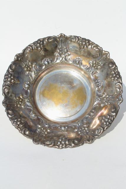 photo of vintage repousse silver bowl, worn tarnished silverplate over copper or brass #4