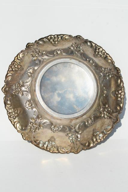 photo of vintage repousse silver bowl, worn tarnished silverplate over copper or brass #8