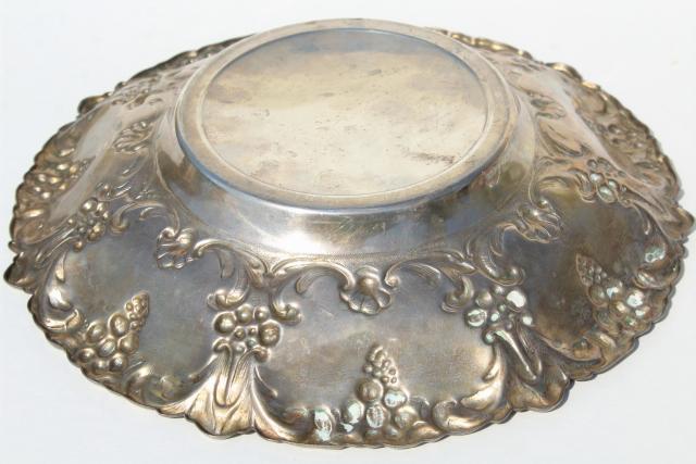 photo of vintage repousse silver bowl, worn tarnished silverplate over copper or brass #9