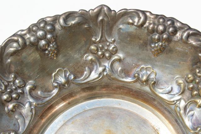 photo of vintage repousse silver bowl, worn tarnished silverplate over copper or brass #10