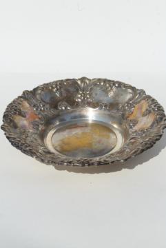 vintage repousse silver bowl, worn tarnished silverplate over copper or brass