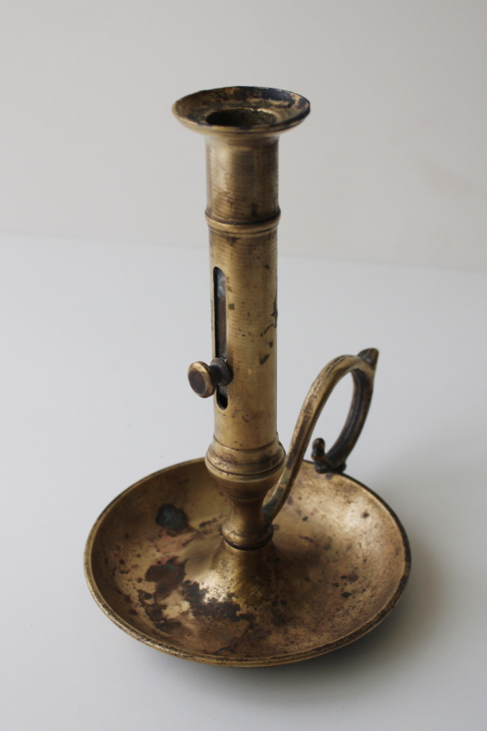 photo of vintage reproduction antique brass candle holder, adjustable chamber candlestick #2