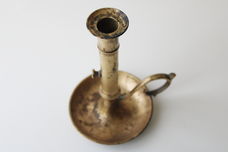 photo of vintage reproduction antique brass candle holder, adjustable chamber candlestick #3