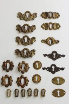 catalog photo of vintage reproduction antique hardware, lot ornate brass key kole escutcheons, keykoles 