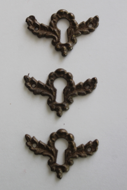 photo of vintage reproduction antique hardware, lot ornate brass keykoles escutcheons handles  #2