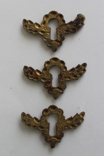 photo of vintage reproduction antique hardware, lot ornate brass keykoles escutcheons handles  #3