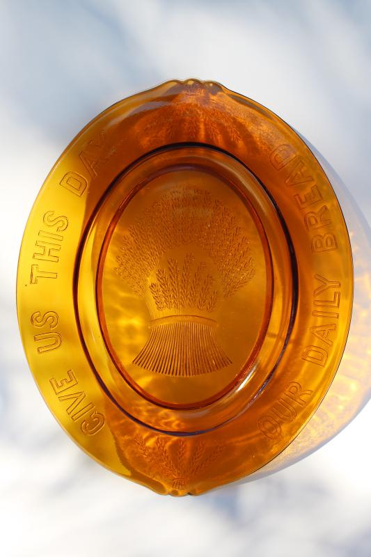 photo of vintage reproduction antique pressed pattern glass bread plate wheat sheaf w/ motto #1