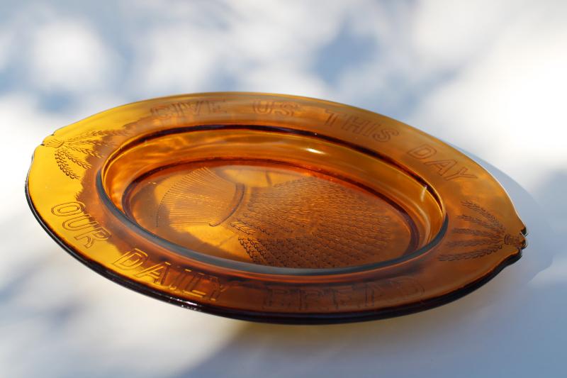 photo of vintage reproduction antique pressed pattern glass bread plate wheat sheaf w/ motto #4