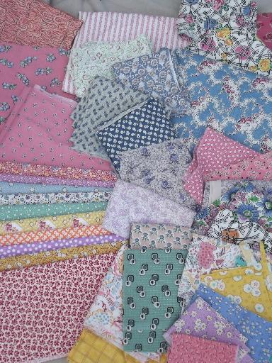 photo of vintage reproduction print cotton quilt fabric scrap lot, 4 lbs of scraps #1