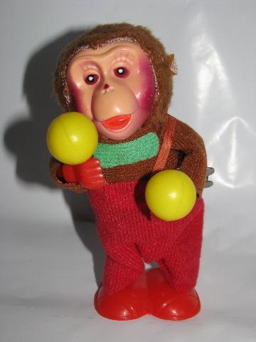photo of vintage reproduction tin toys, wind-up monkeys musical band #4