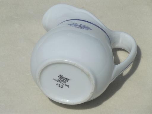 photo of vintage restaurant china, blue & white ironstone pitcher w/ cows Ox Yoke Inn #4