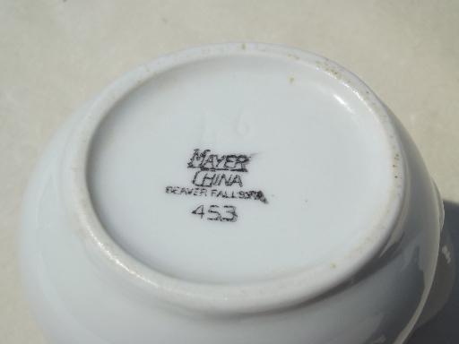 photo of vintage restaurant china, blue & white ironstone pitcher w/ cows Ox Yoke Inn #6