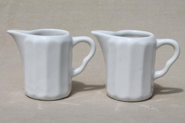 photo of vintage restaurant china cream pitchers, white ironstone, hunt club rider #5