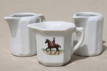 catalog photo of vintage restaurant china cream pitchers, white ironstone, hunt club rider