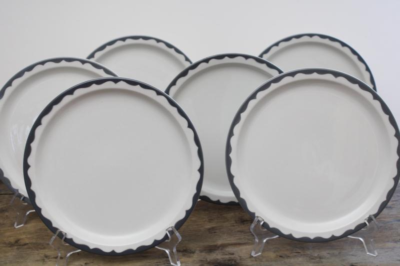 photo of vintage restaurant china dinner plates, heavy white ironstone w/ grey border farmhouse style #1