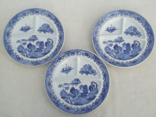 photo of vintage restaurant china grill plates, Japan blue willow divided plates #1