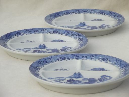 photo of vintage restaurant china grill plates, Japan blue willow divided plates #2