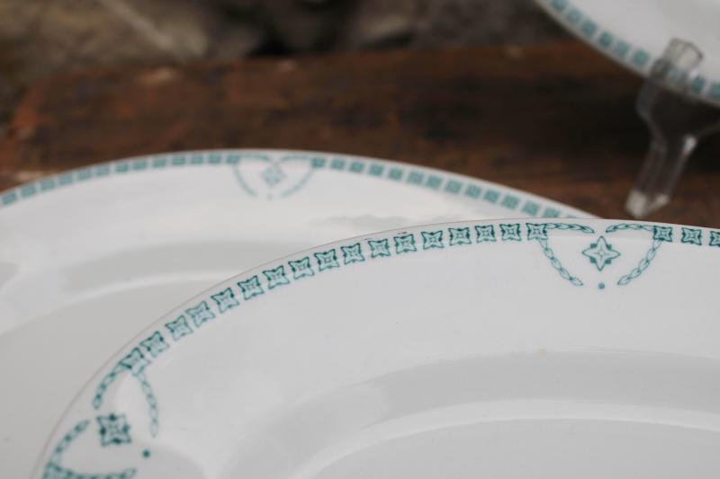 photo of vintage restaurant china oval platter plates, white ironstone w/ aqua border #2