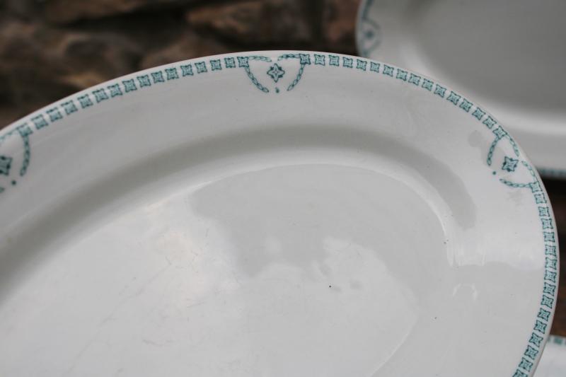 photo of vintage restaurant china oval platter plates, white ironstone w/ aqua border #3