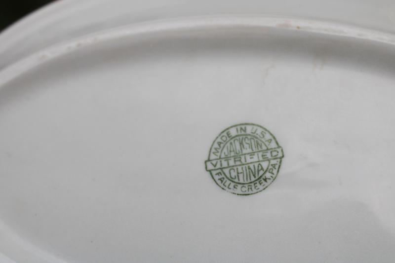 photo of vintage restaurant china oval platter plates, white ironstone w/ aqua border #5