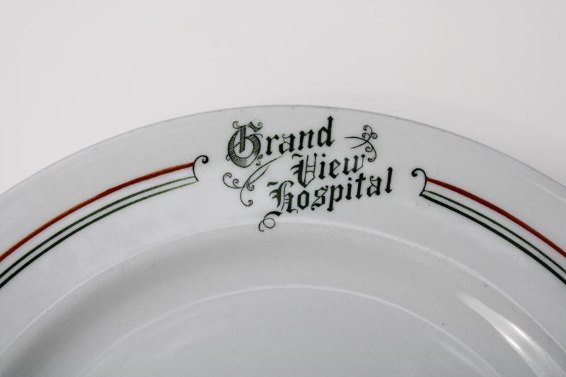 photo of vintage restaurant china plate, ironstone w/ old Grand View hospital letter head #2